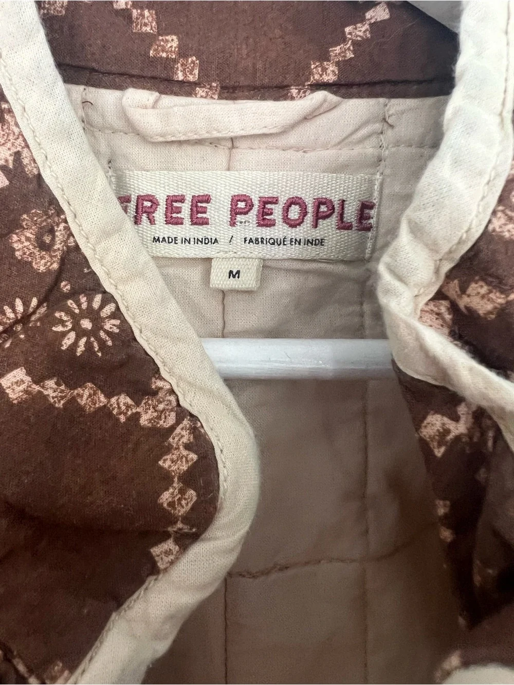 Free People Quilted Brown utility Jacket with Cream Trim - Picture 7 of 10